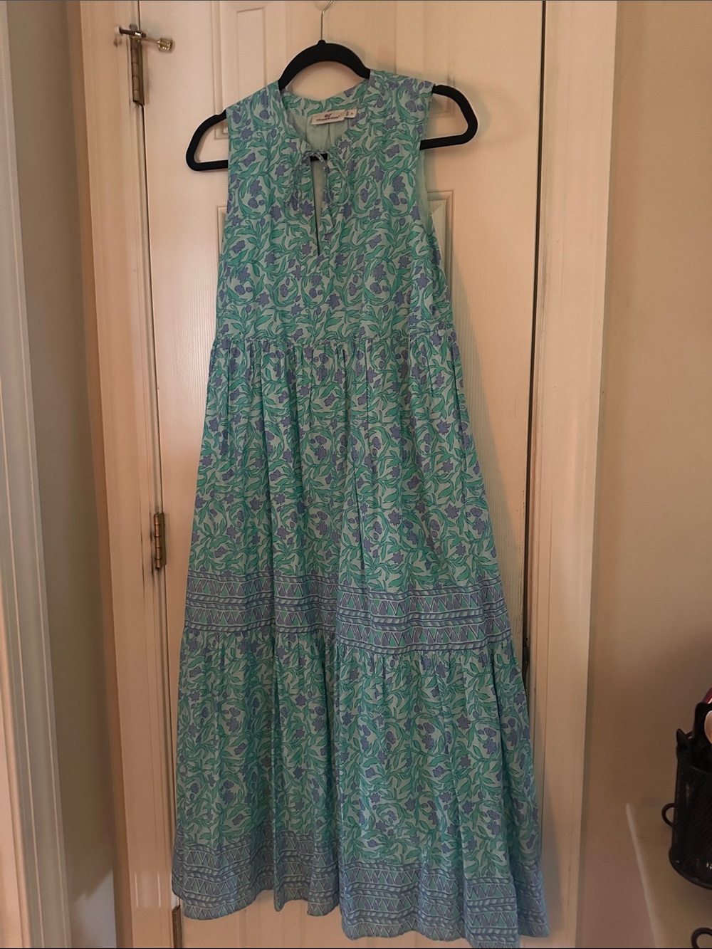 Vineyard Vine Sleeveless Floral Tie-Neck women’s Maxi Dress - Mint Blue